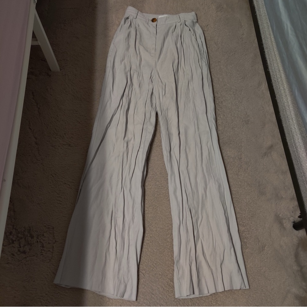 DANIELLE BERNSTEIN We Wore What Soft Gray Wide-Leg Pleated Trousers Pants Mist - Picture 3 of 8